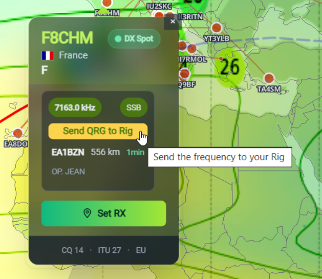 Click on a spot frequency to tune the transceiver