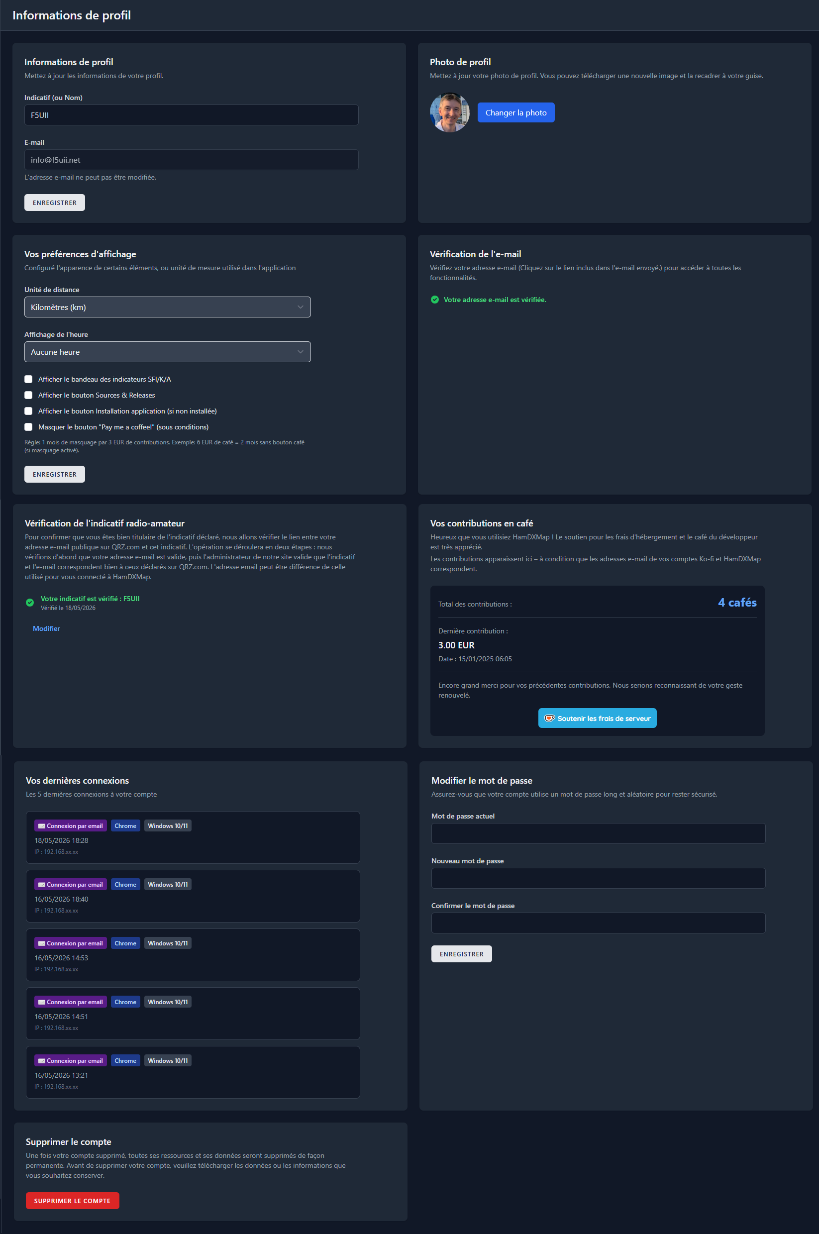 User profile overview with preferences